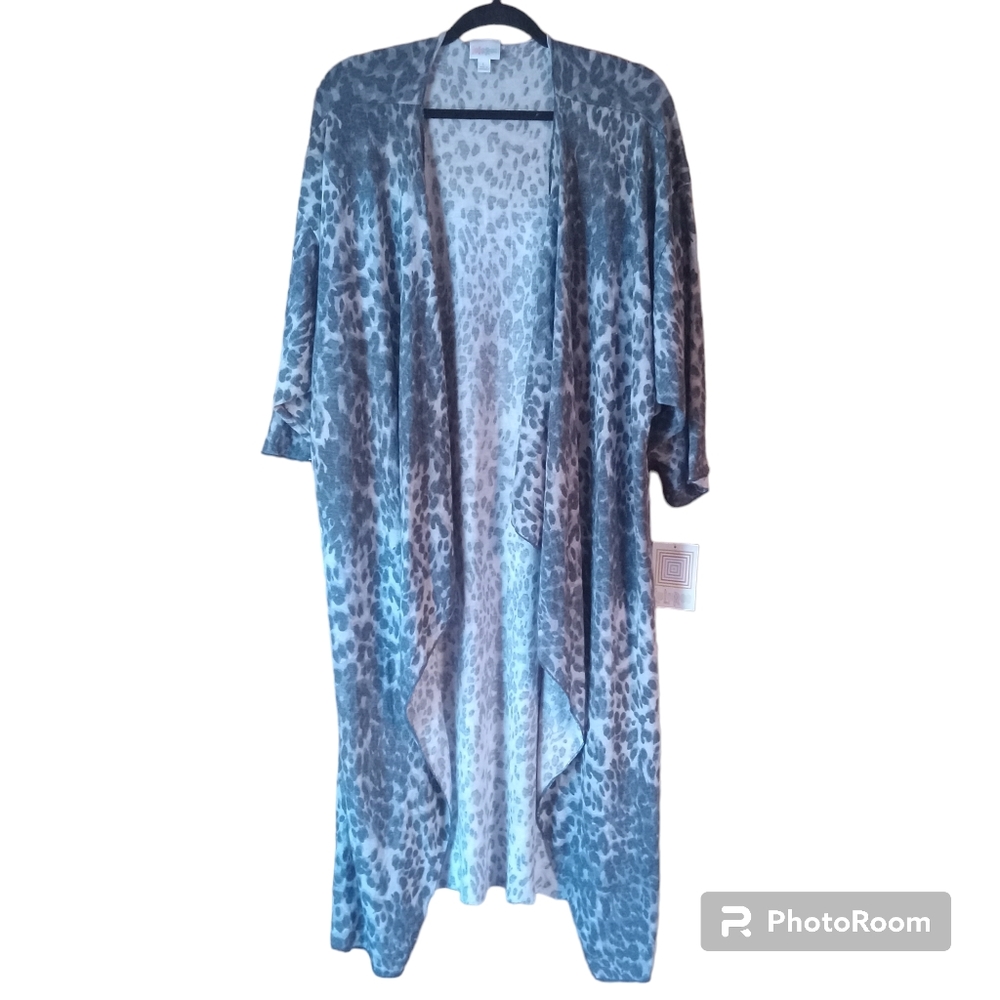 NWT Lularoe  Shirley Cover Up Grey Animal Print Size Large Cardigan Duster